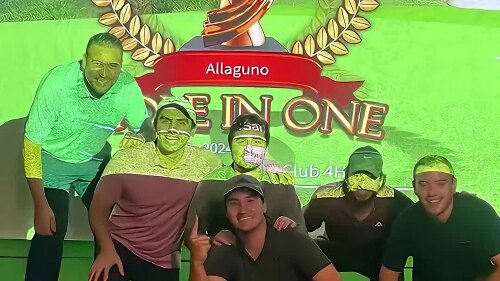 Mulligan's Team in Front of Simulator Screen "Hole in One" - Match 1 - Seeding Rounds