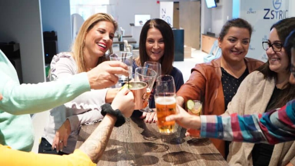 Group of Ladies Cheers, Drinks, Smiling