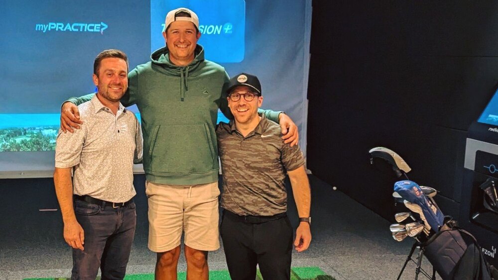 Golfplay Team In Front of TwoVision Simulator After Win - Week One Seeding Round