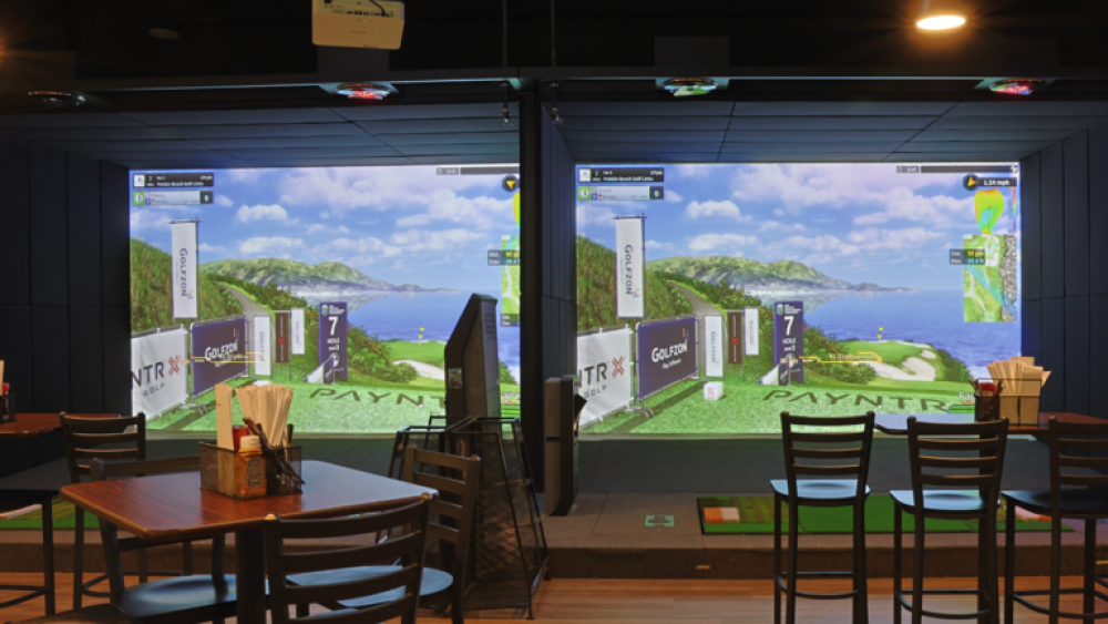 Lakeville Links Chairs Tables, 2 Golfzon Golf Simulator Bays