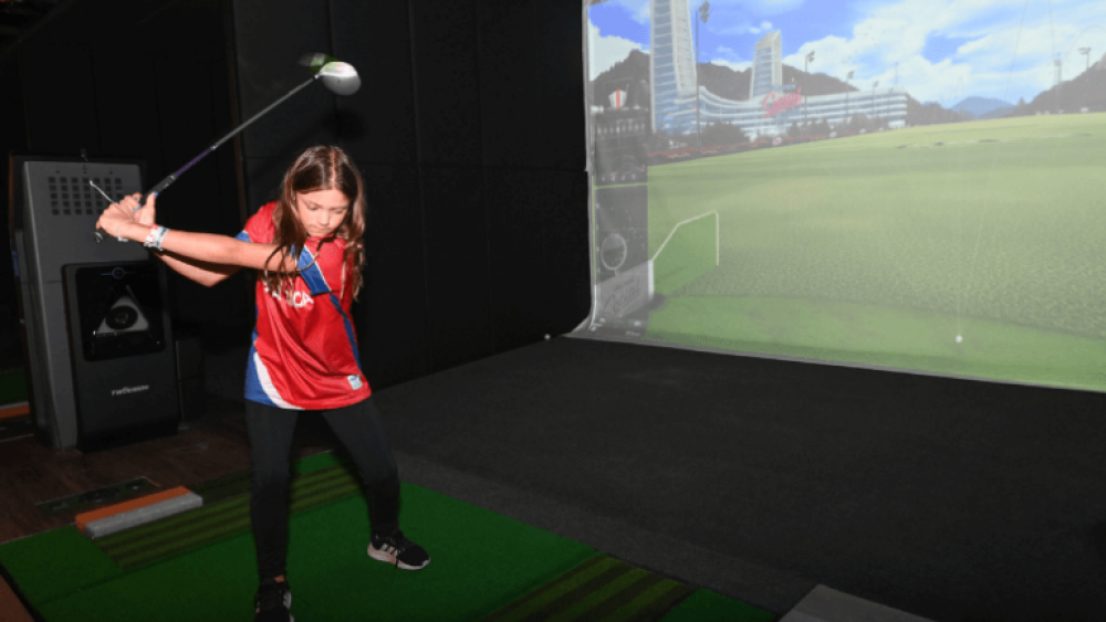 Child Teenager Preteen Swinging TwoVision Golfzon Golf Simulator