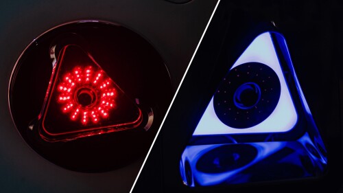 TwoVision High Speed Camera Sensors, Red Lighting Around Left Sensor and Blue Lighting Around Right Sensor