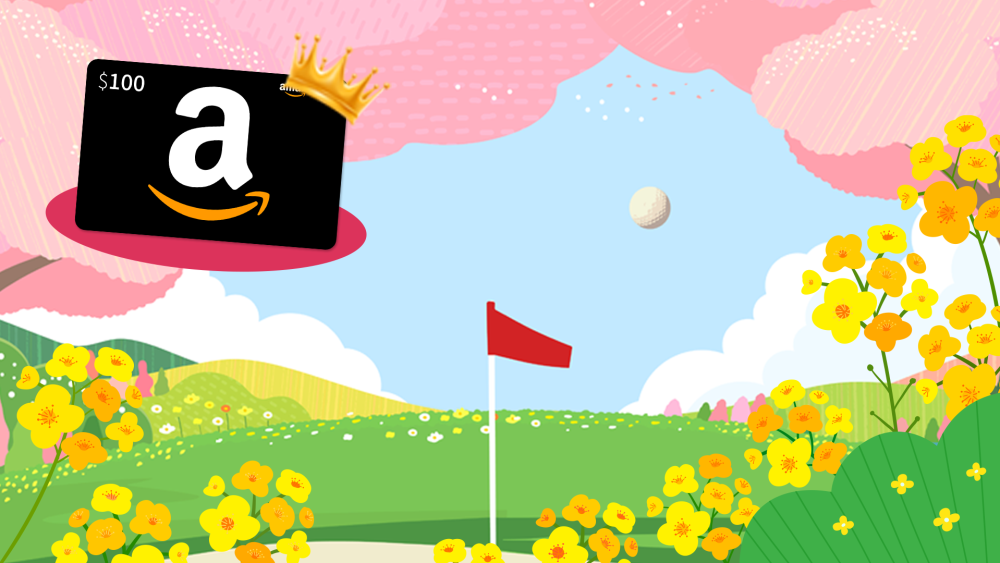 Swing into Spring 2025 GOLFZON Event Promo Image with $100 Amazon Gift Card
