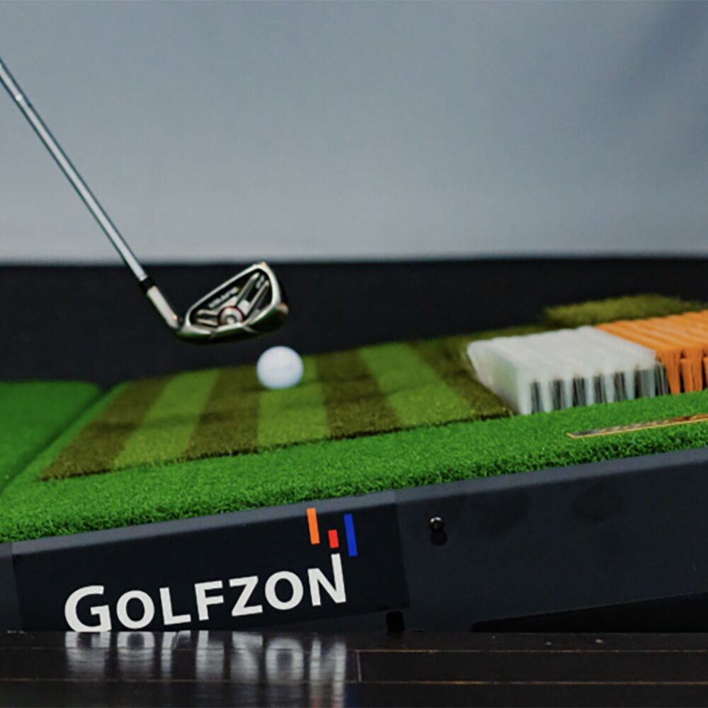 Zoomed In - Golfzon TwoVision SwingPlate with Golfzon Logo, Wedge Club, Golf Ball